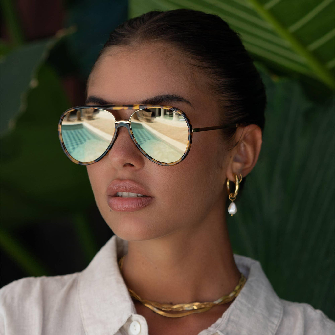 Shay Aviator Sunglasses (Tortoise/Gold Mirror)