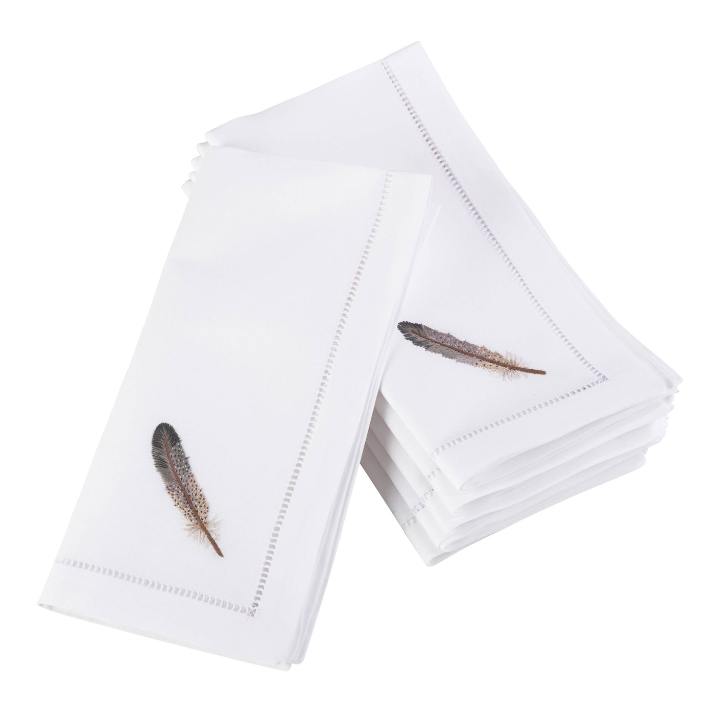 Embr'd Grey Feather Hemstitch Napkin