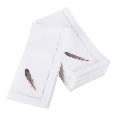 Embr'd Grey Feather Hemstitch Napkin