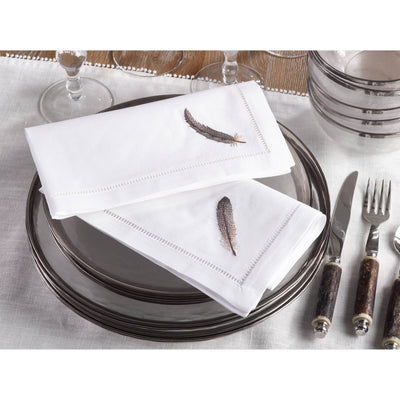 Embr'd Grey Feather Hemstitch Napkin