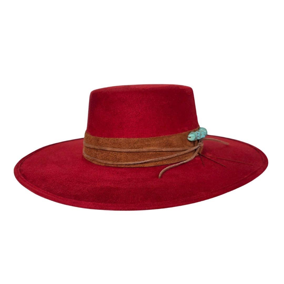 Tasha Boater Crown Hat- Red