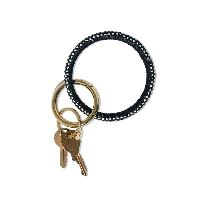 Shannon Woven Raffia Key Ring - Black & Ivory