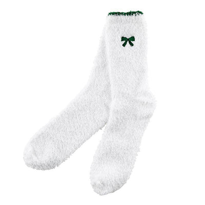 Cozy Socks in Ornament -  White with Green Bow/Trim