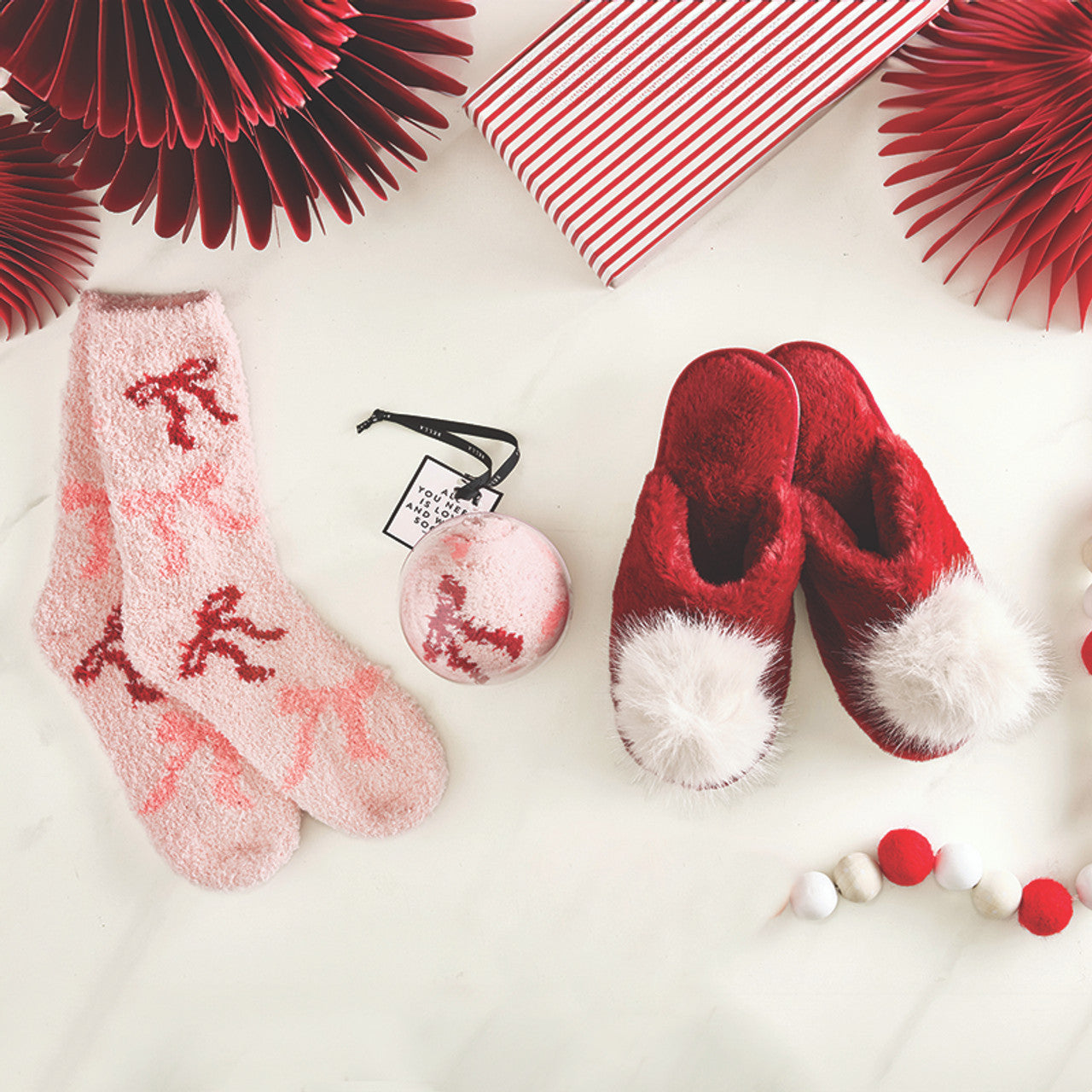 Cozy Socks in Ornament -  Blush + Bows