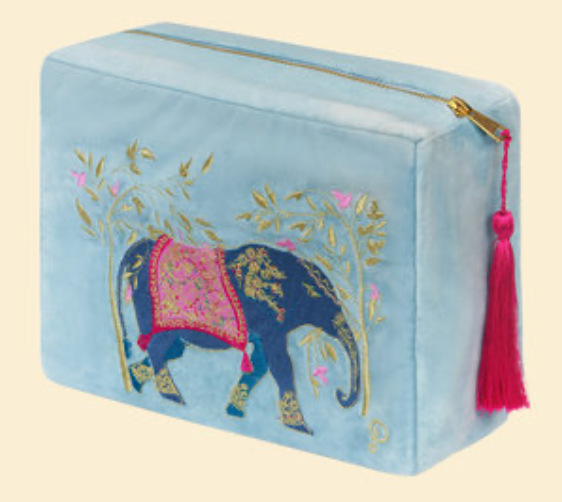 Velvet Vanity Bag-Elephant in Cornflower