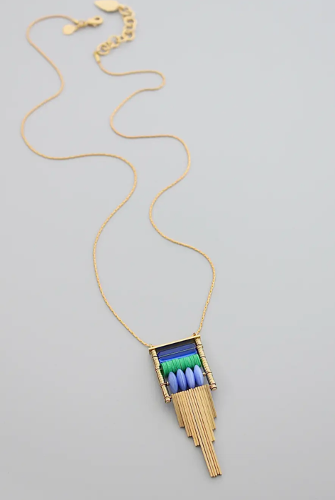 GND424 Czech Glass and Vinyl Geometric Necklace
