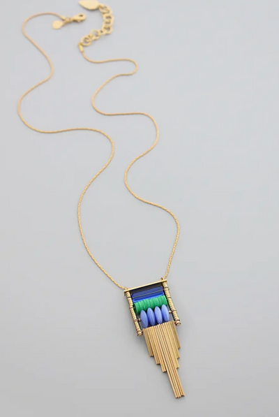 GND424 Czech Glass and Vinyl Geometric Necklace