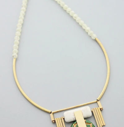 GND616 Vintage Glass Geometric Statement Necklace