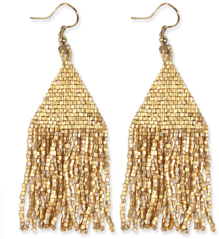 LEXIE Solid Beaded Gold Fringe Earrings
