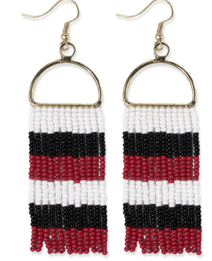 ALLISON Checkered Beaded Fringe Red/Black Earrings