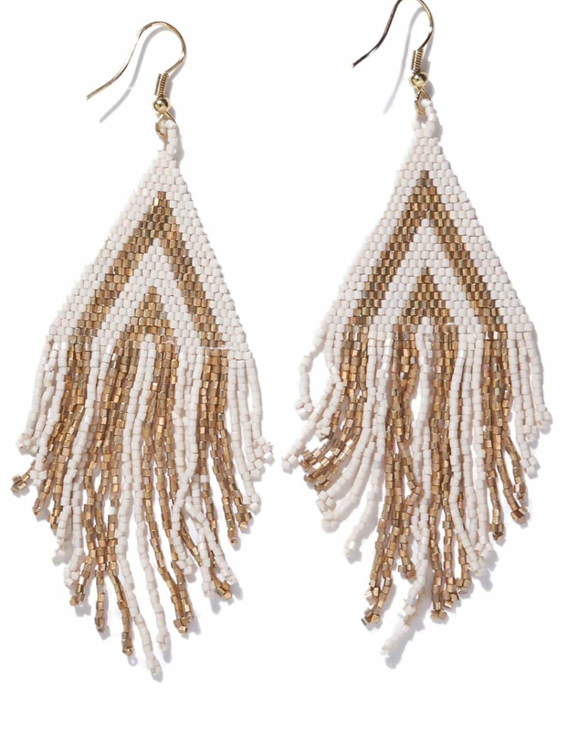 HALEY Stacked Triangle Beaded Fringe Gold Earrings