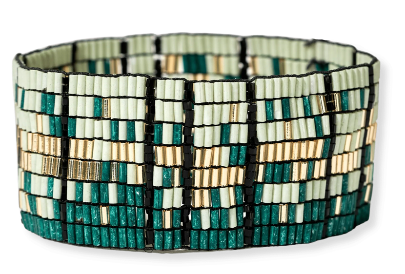 NATALIA Mixed Luxe Bead Stretch Bracelet in Emerald