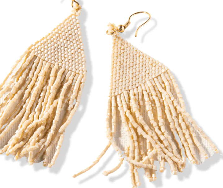 LEXIE Solid Beaded Cream Fringe Earrings