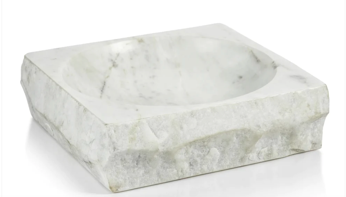 Rock Finish White Marble Square Bowl