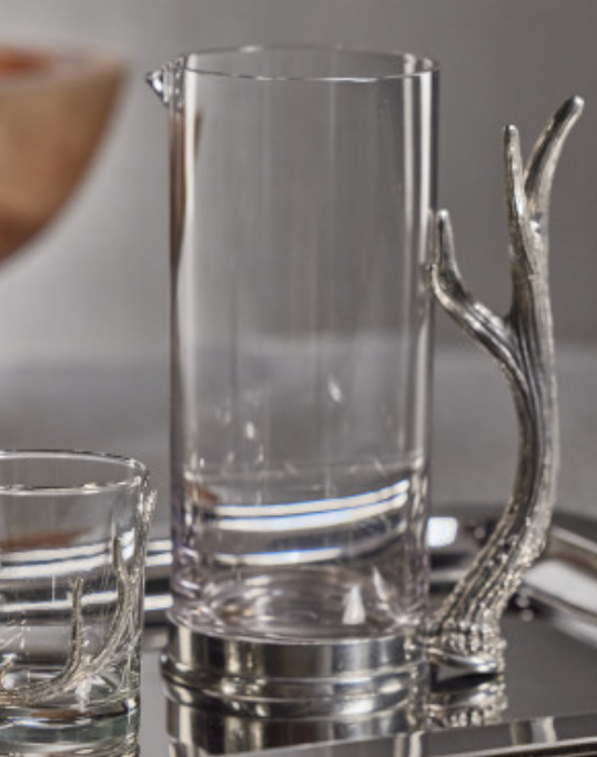 Davos Glass Pitcher w/ Pewter Antler Handles