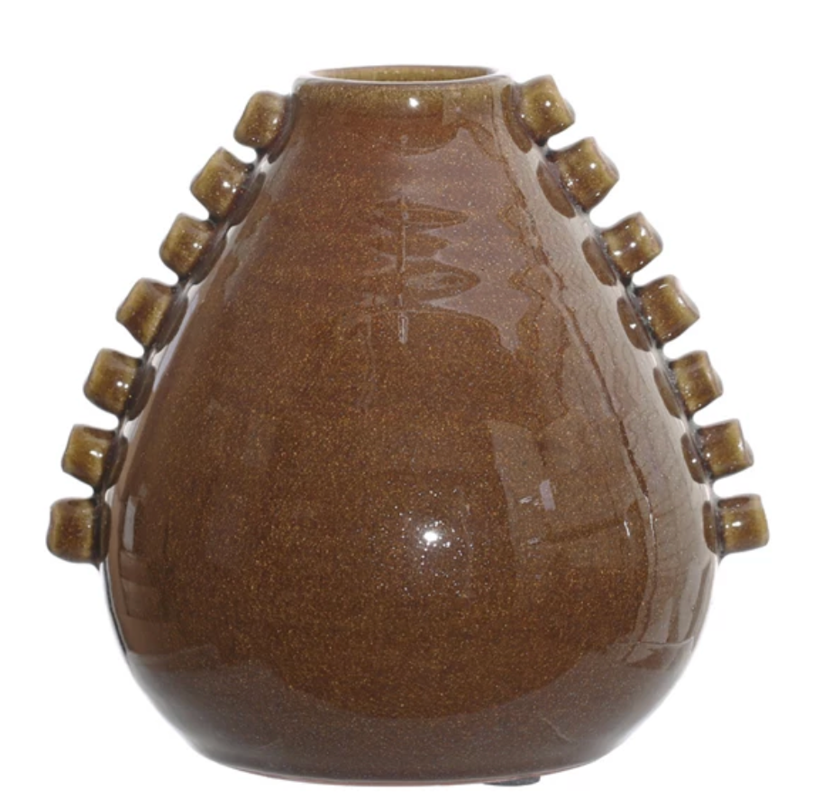 Terra-cotta Vase w/ Hobnails, Brown