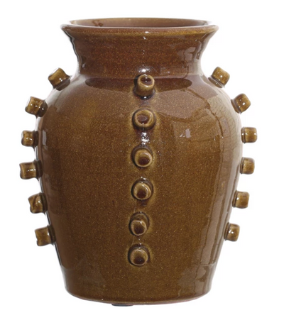 Terra-cotta Vase w/ Hobnails, Brown