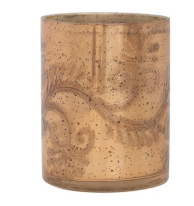 Etched Mercury Glass Votive Holder w/ Pattern, Oxidized Antique Copper Finish
