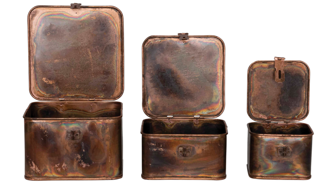 S/3 Decorative Metal Boxes, Burnt Copper Finish