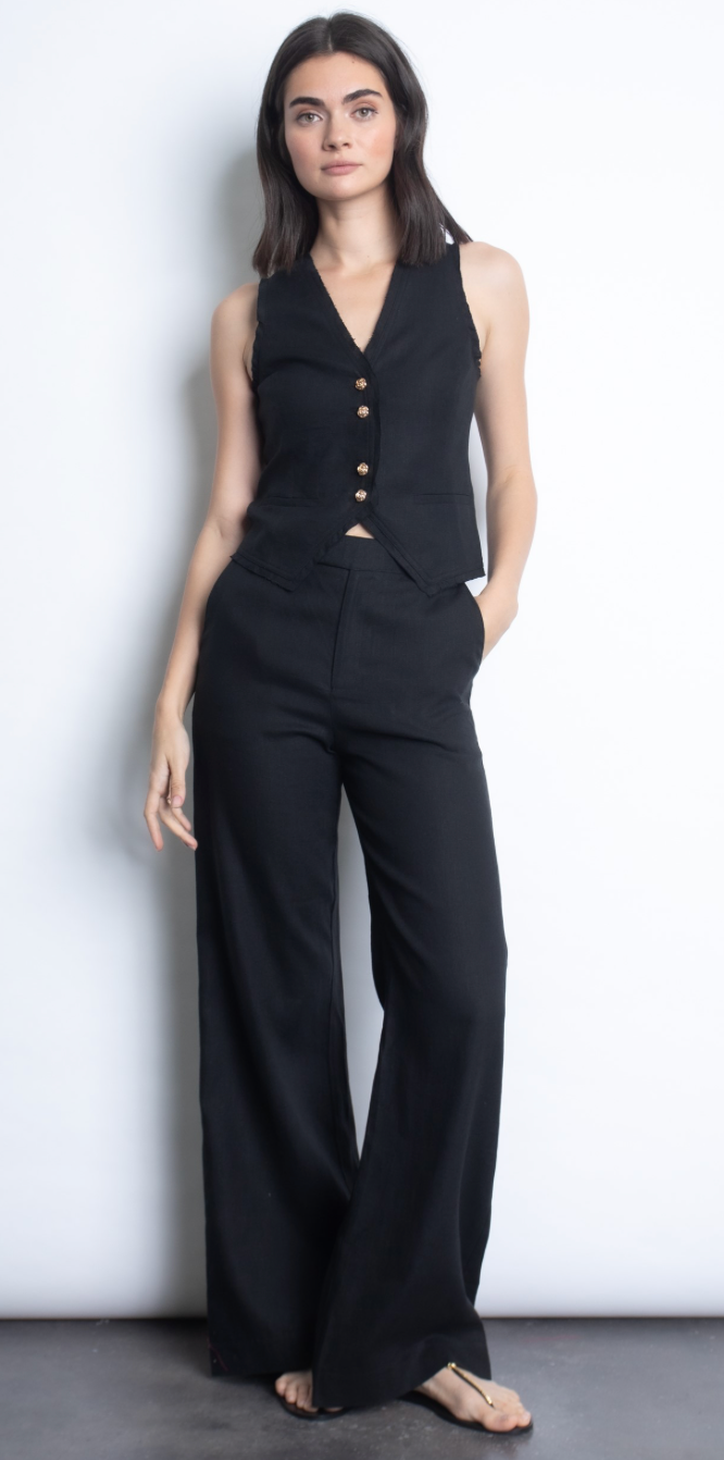 KARINA GRIMALDI-Alejandra Black Linen Vest