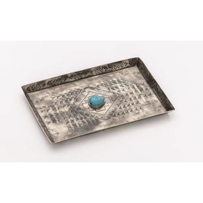 Medium Stamped Tray with Turquoise