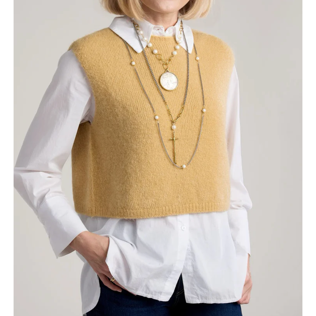CHRISTINA SLEEVELESS KNIT PULLOVER-CAMEL