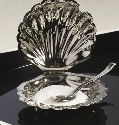 Cap Ferrat Fan Shell Lidded Bowl with Spoon-Polished Nickel