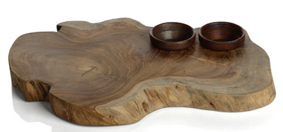 Bali Teak Root Serving Board with Condiment Bowls