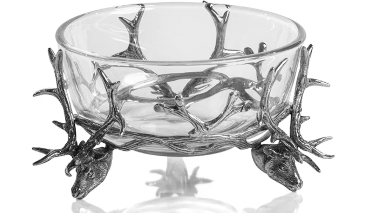 St. Anton Pewter and Glass Stag Head Bowl
