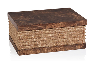 Rosso Burl Wood and Raffia Box-Small
