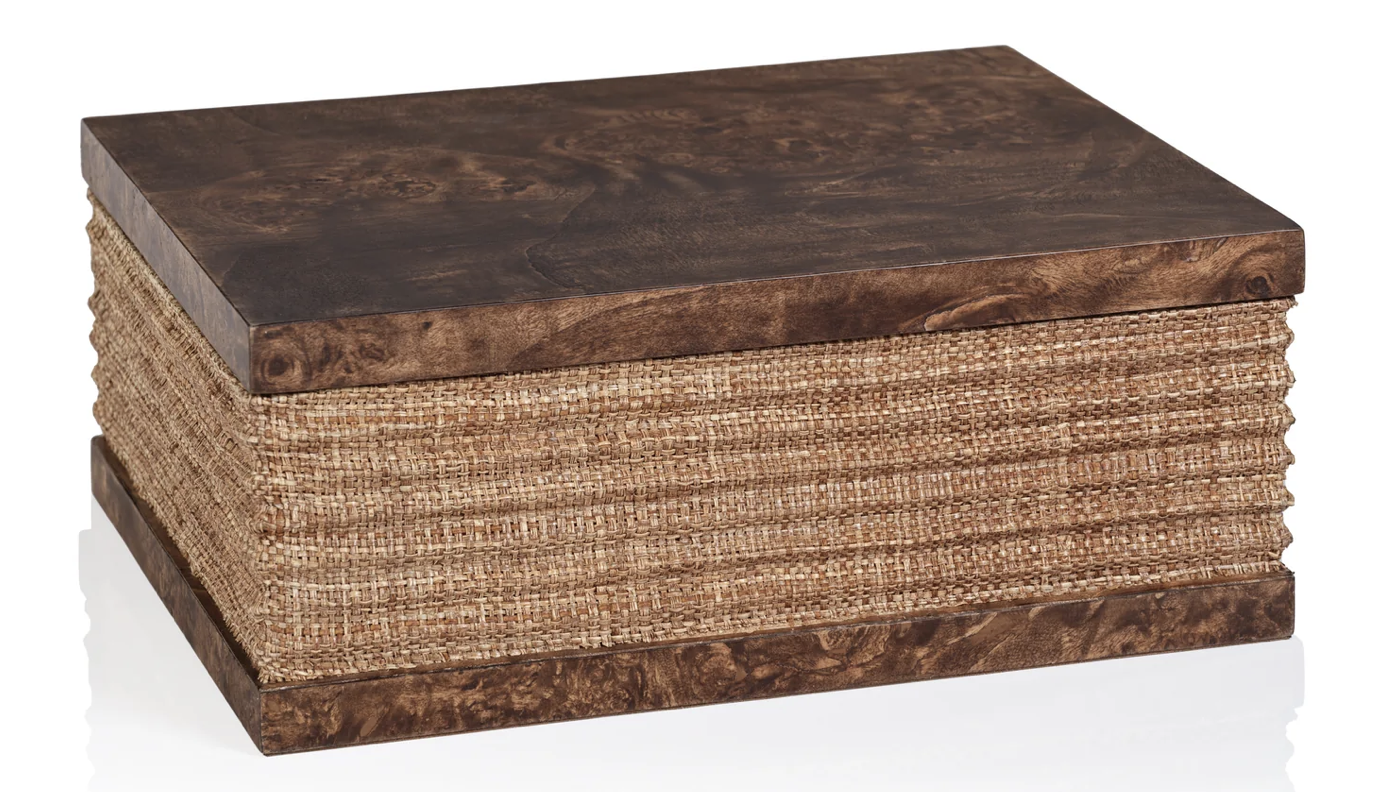 Rosso Burl Wood and Raffia Box-Large