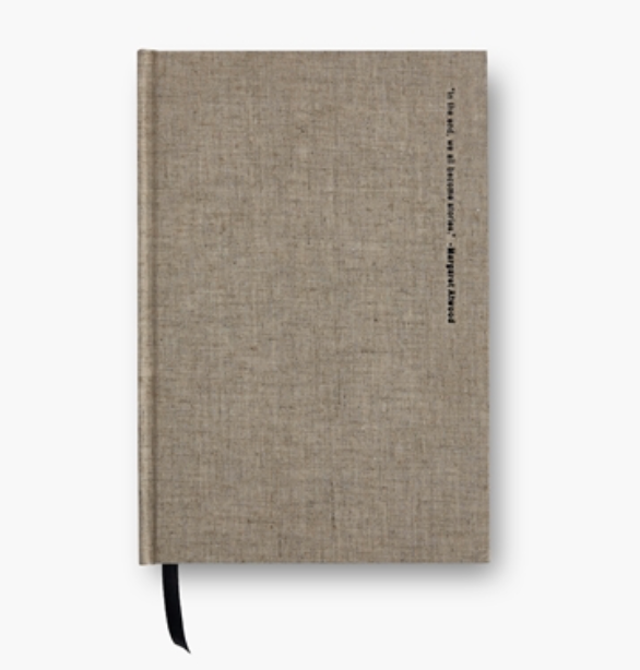 WE ALL BECOME STORIES TAUPE LINEN NOTEBOOK