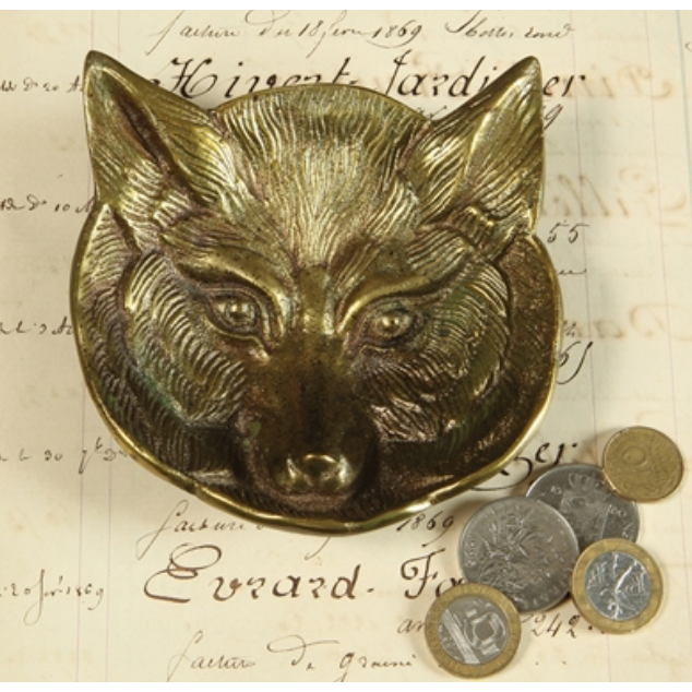 FOX CAST METAL DISH-ANTIQUE BRASS