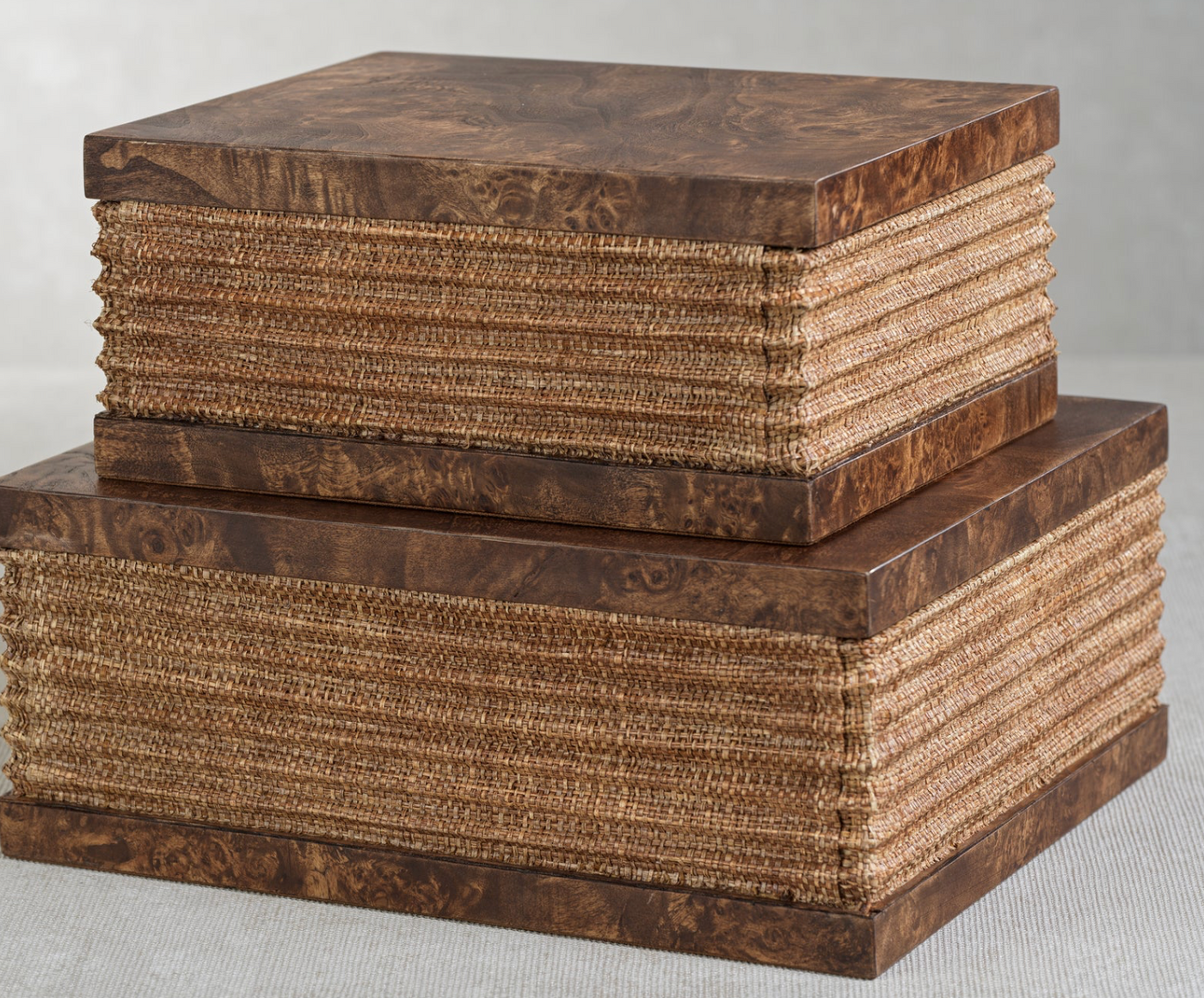 Rosso Burl Wood and Raffia Box-Small