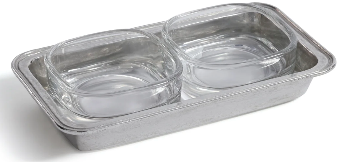 St. Moritz Pewter and Glass Double Condiment Set