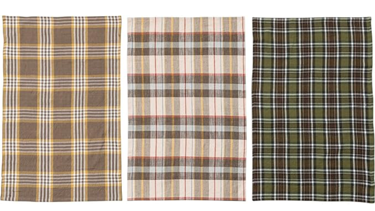 S/3 Cotton Printed Tea Towels w/ Wooden Beads