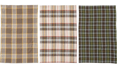 S/3 Cotton Printed Tea Towels w/ Wooden Beads