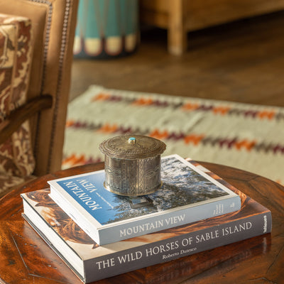 J. Alexander - Stamped Round Box with Scalloped Lid & Turquoise Stone