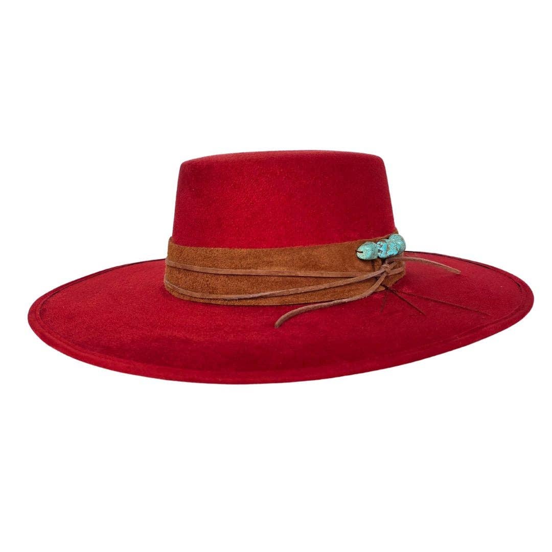 Tasha Boater Crown Hat- Red