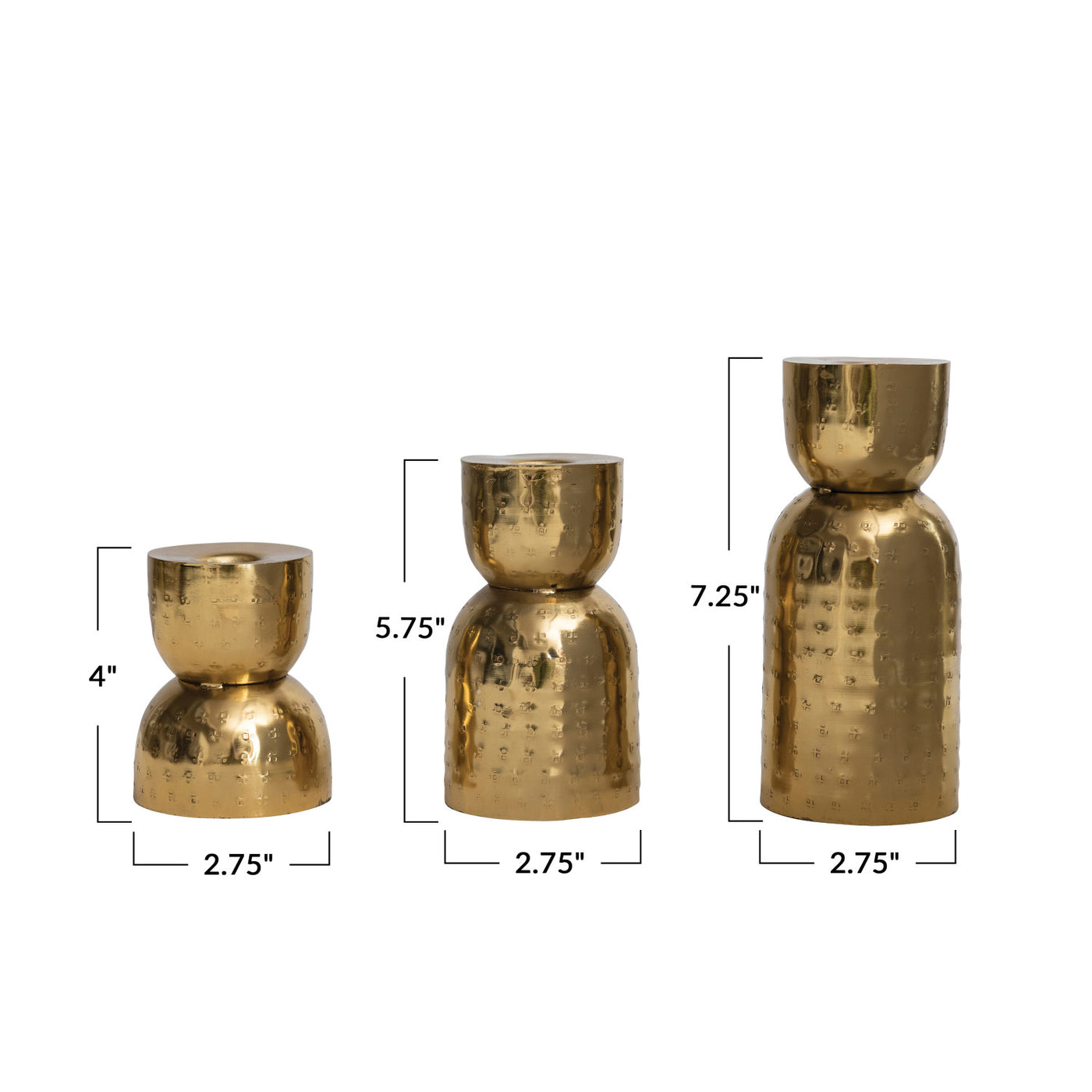 S/3 Hammered Metal Taper Holders - Antique Gold Finish