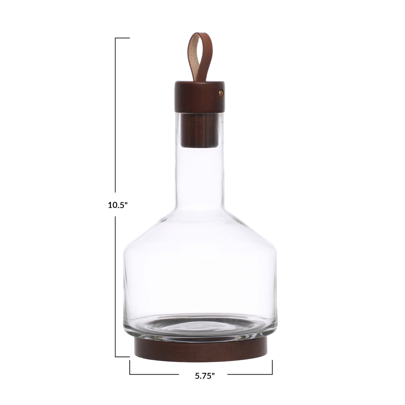 Glass Carafe w/ Acacia Wood Base, Stopper, and Leather Pull