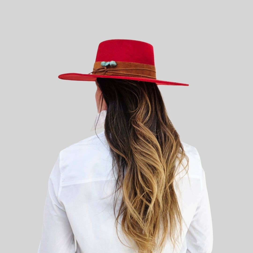 Tasha Boater Crown Hat- Red