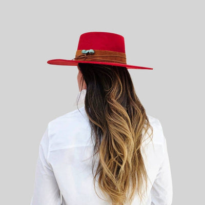 Tasha Boater Crown Hat- Red