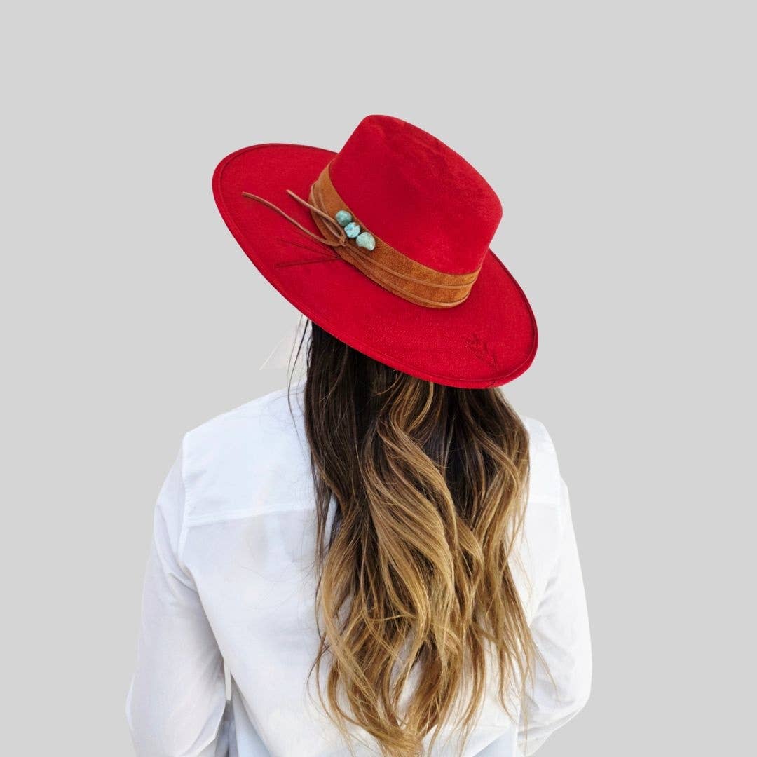 Tasha Boater Crown Hat- Red