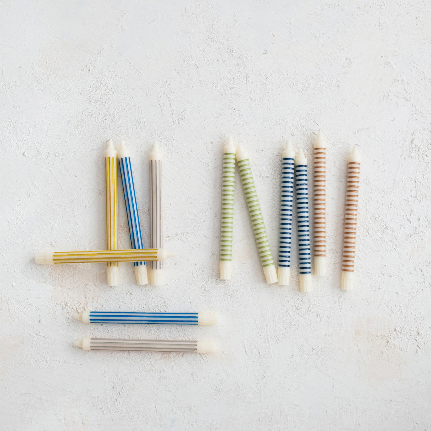 S/2 10" Unscented Striped Taper Candles in Box: Grey