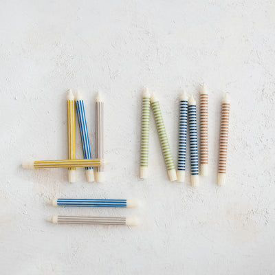 S/2 10" Unscented Striped Taper Candles in Box: Grey