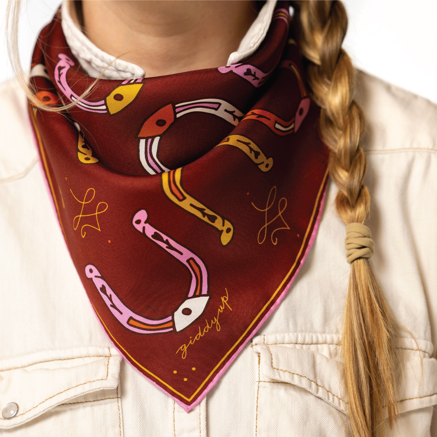 “Giddy Up” Hand-Illustrated Silk Scarf – 100% Luxury Silk