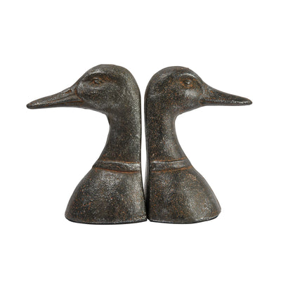 Cast Iron Duck Head Bookends, Distressed Black, Set of 2