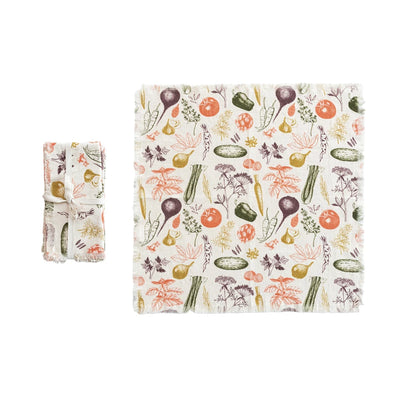 Cotton Slub Printed Napkins w/ Vegetable Pattern & Fringe, Set of 4