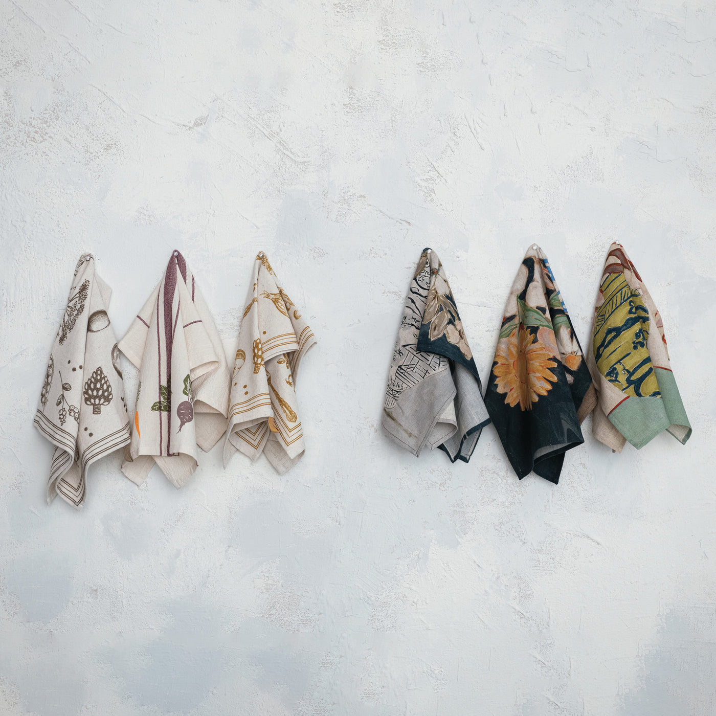 Cotton & Linen Printed Tea Towel w/ Flowers in Vase, 3 Styles